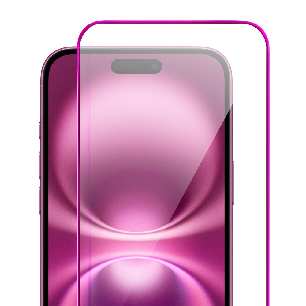Szkło hartowane 9H do iPhone 16, twarde wzmocnione z metalizowaną różową ramką