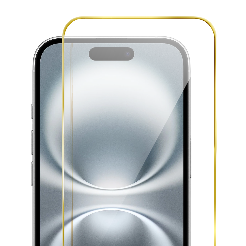 Szkło hartowane 9H do iPhone 16 Plus, twarde wzmocnione z metalizowaną złotą ramką