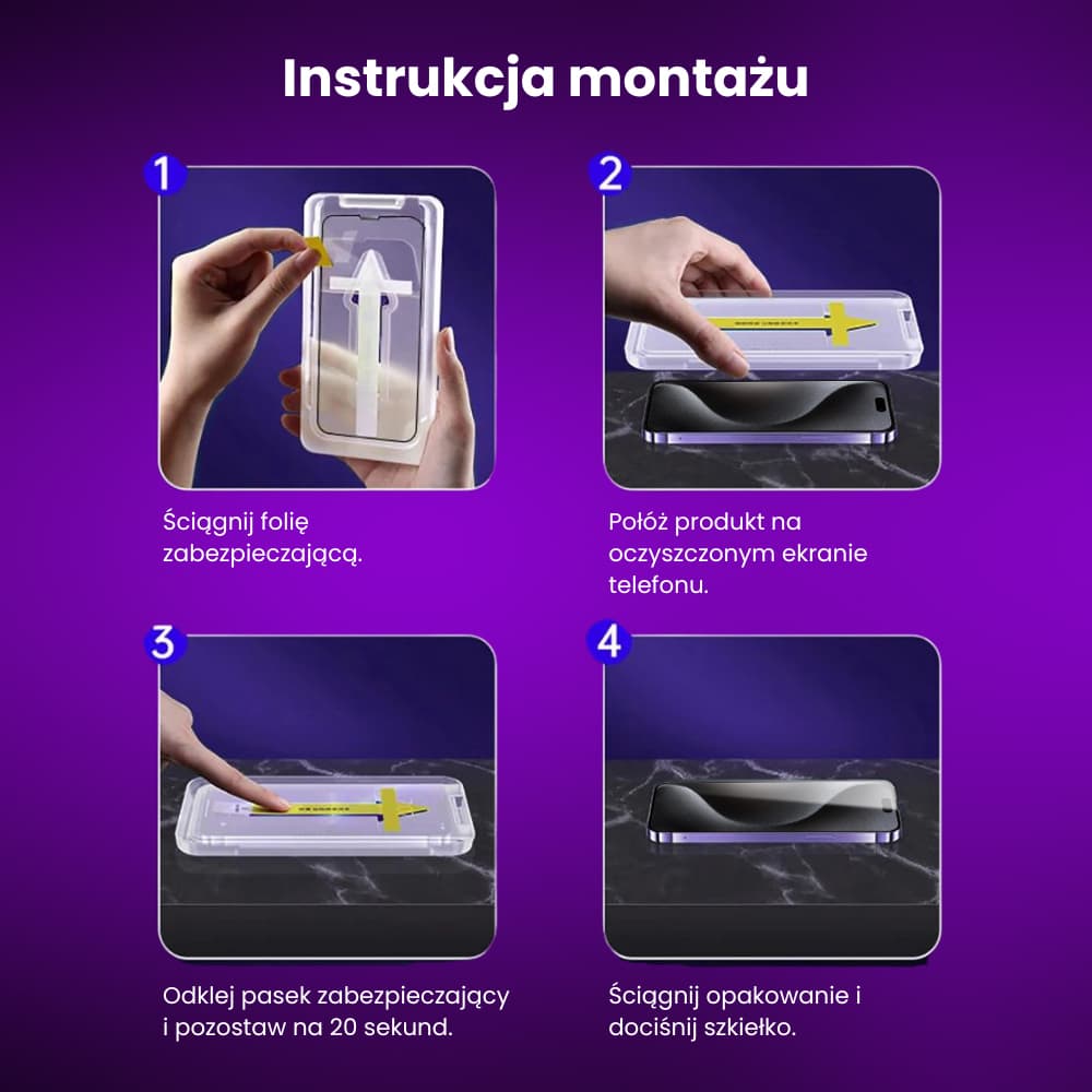 Szkło hartowane na ekran 9H do iPhone 15 Pro z aplikatorem