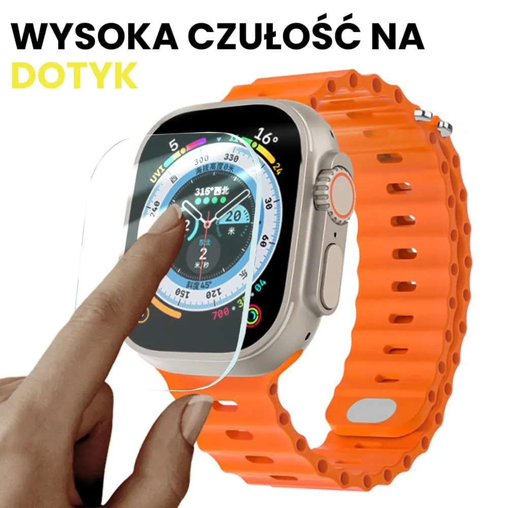 Szkło hartowane wzmocnione full touch na ekran zegarka Apple Watch 9/8/7 45mm