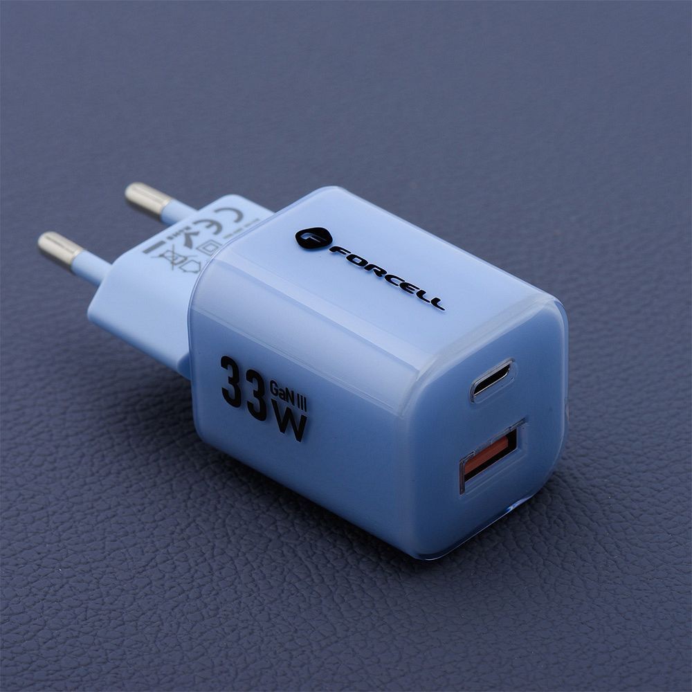 Szybka ładowarka 33W USB Typ C + USB A z kablem 2x USB Typ C do iPhone 15/16, niebieska