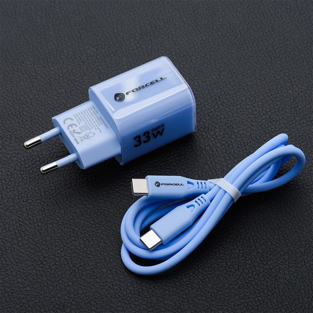 Szybka ładowarka 33W USB Typ C + USB A z kablem 2x USB Typ C do iPhone 15/16, niebieska