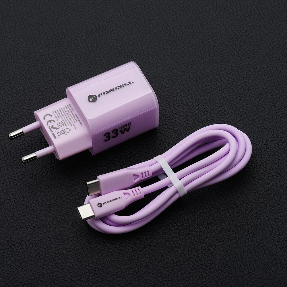 Szybka ładowarka 33W USB Typ C + USB A z kablem 2x USB Typ C do iPhone 15/16, różowa