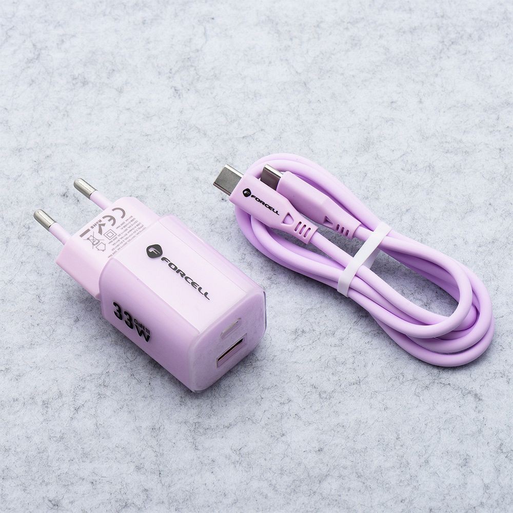 Szybka ładowarka 33W USB Typ C + USB A z kablem 2x USB Typ C do iPhone 15/16, różowa