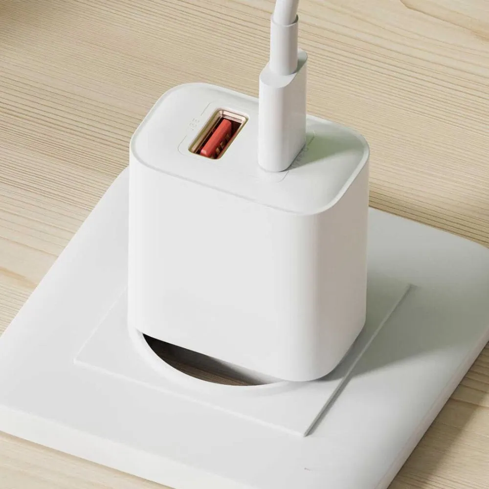 Szybka ładowarka dwa porty USB + USB-C PD 3A 20W, biała