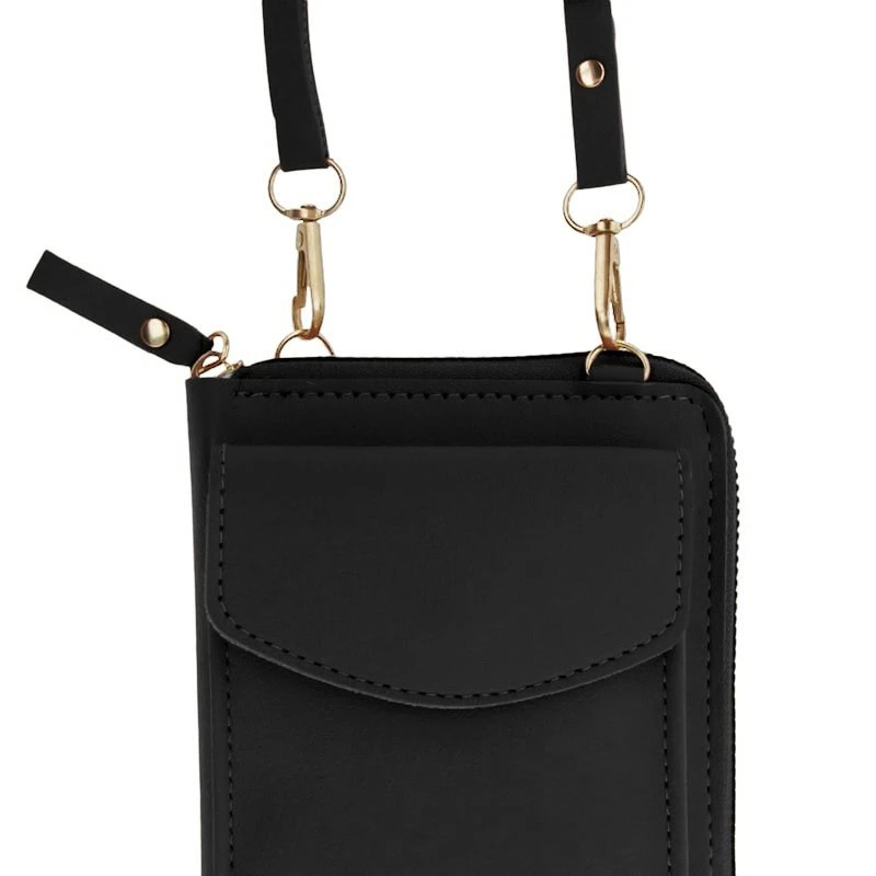 Torebka do iPhone, ze smyczą i portfelem, czarna