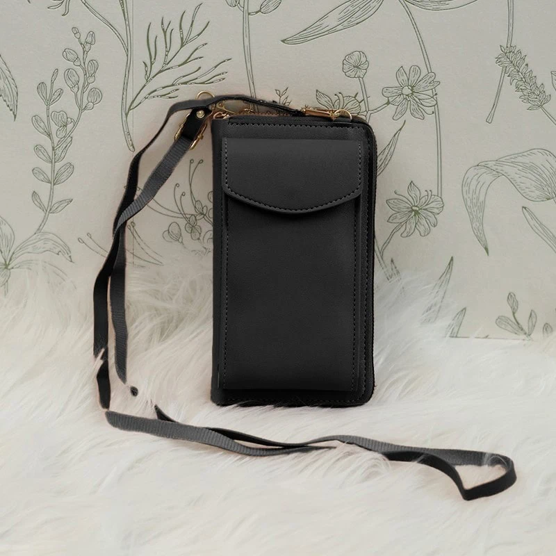 Torebka do iPhone, ze smyczą i portfelem, czarna