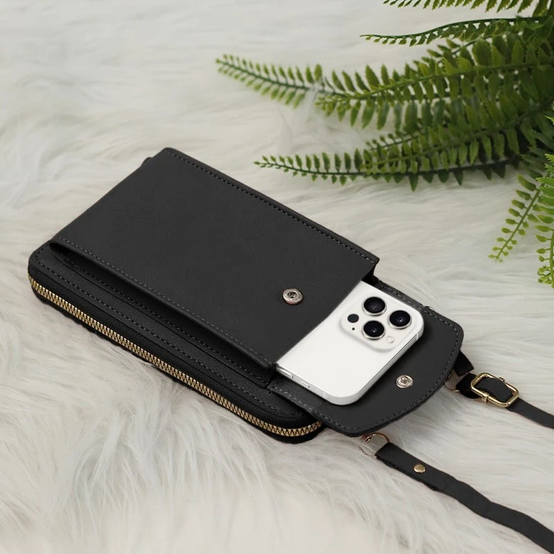 Torebka do iPhone, ze smyczą i portfelem, czarna