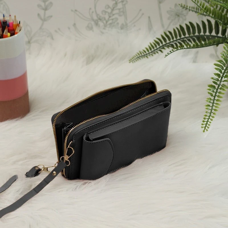 Torebka do iPhone, ze smyczą i portfelem, czarna