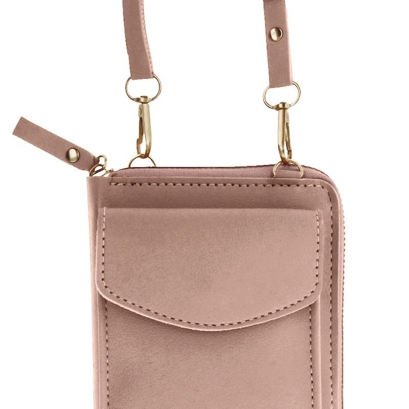 Torebka do iPhone, ze smyczą i portfelem, różowa