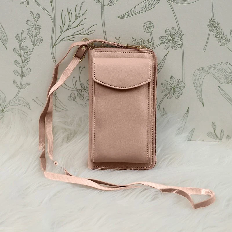 Torebka do iPhone, ze smyczą i portfelem, różowa