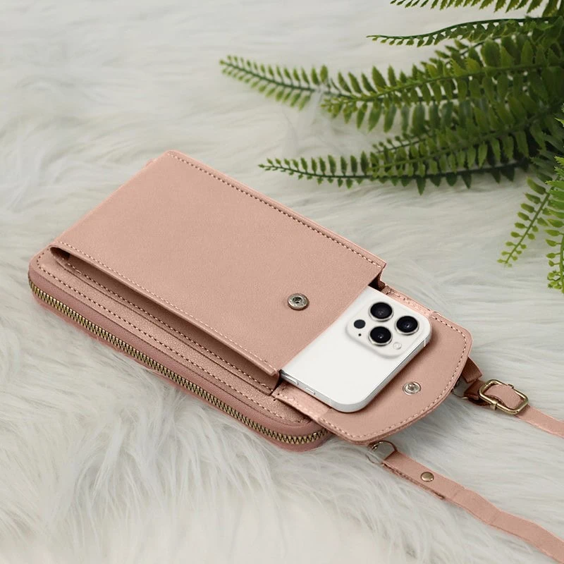 Torebka do iPhone, ze smyczą i portfelem, różowa