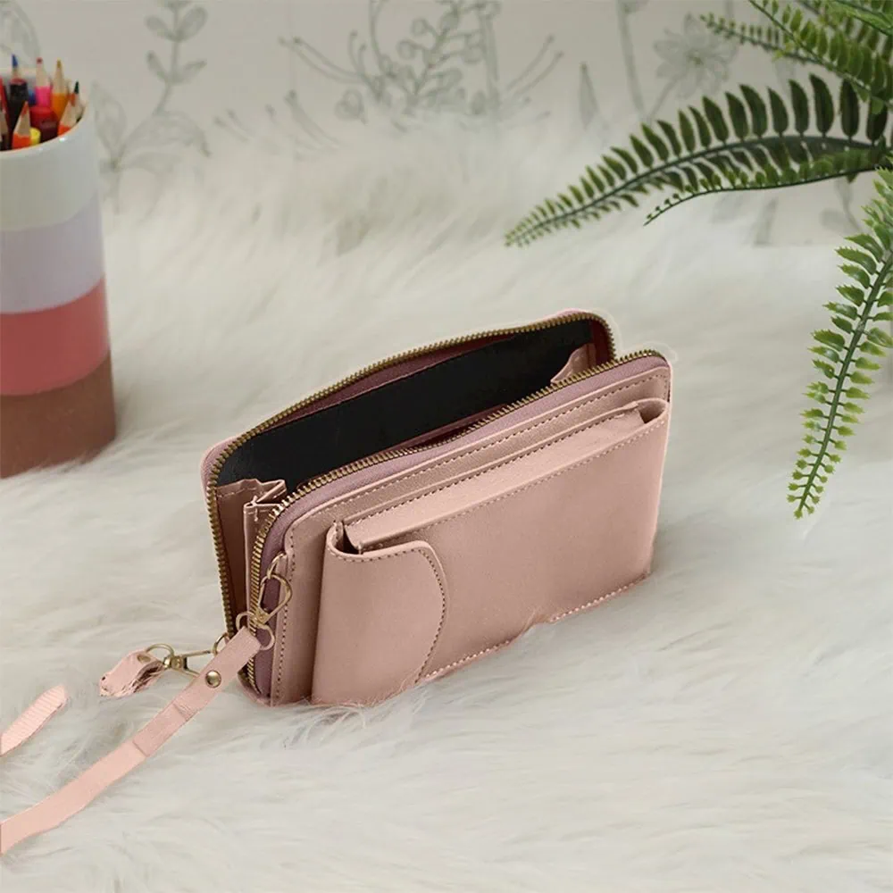 Torebka do iPhone, ze smyczą i portfelem, różowa