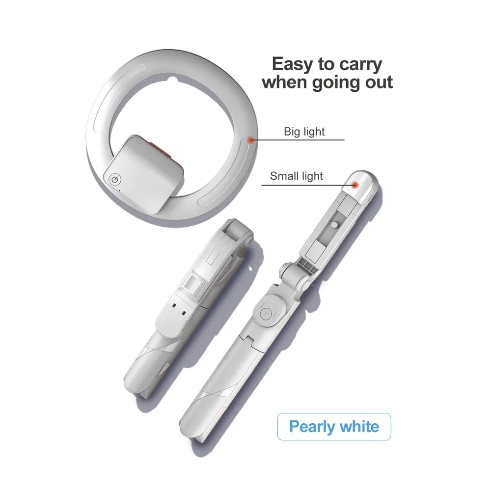 Uchwyt z lampą 5w1 selfie, statyw tripod, lampa LED, lampa doświetlająca, pilot bluetooth