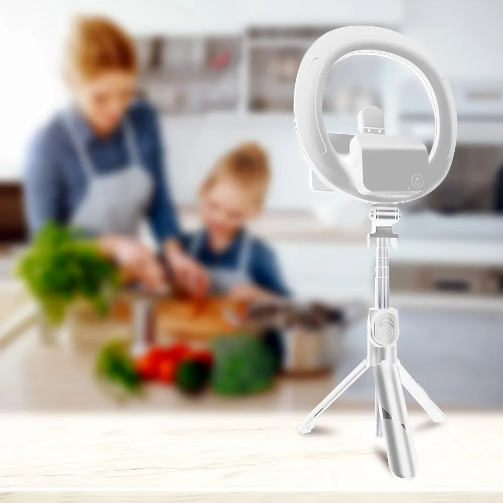 Uchwyt z lampą 5w1 selfie, statyw tripod, lampa LED, lampa doświetlająca, pilot bluetooth