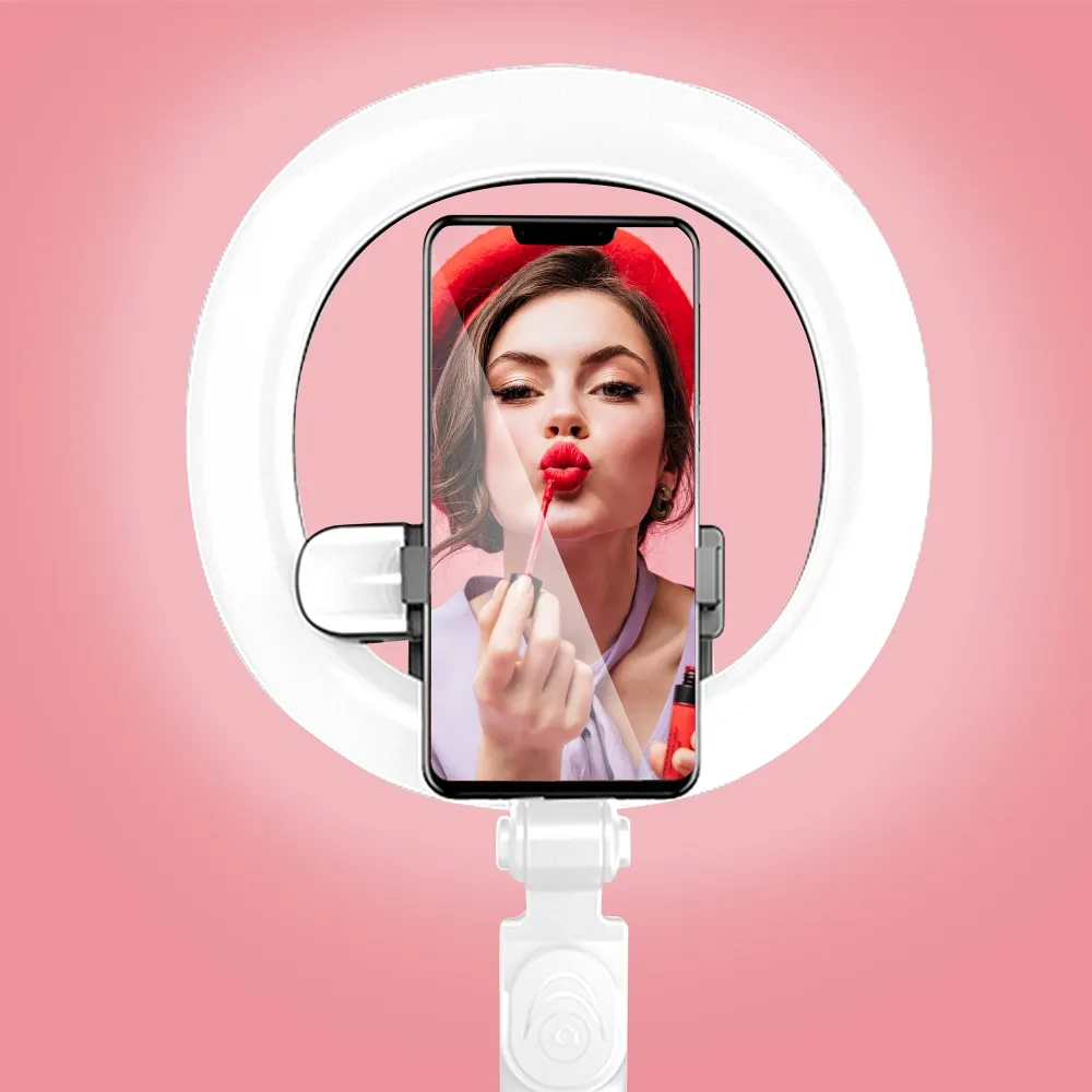Uchwyt z lampą 5w1 selfie, statyw tripod, lampa LED, lampa doświetlająca, pilot bluetooth