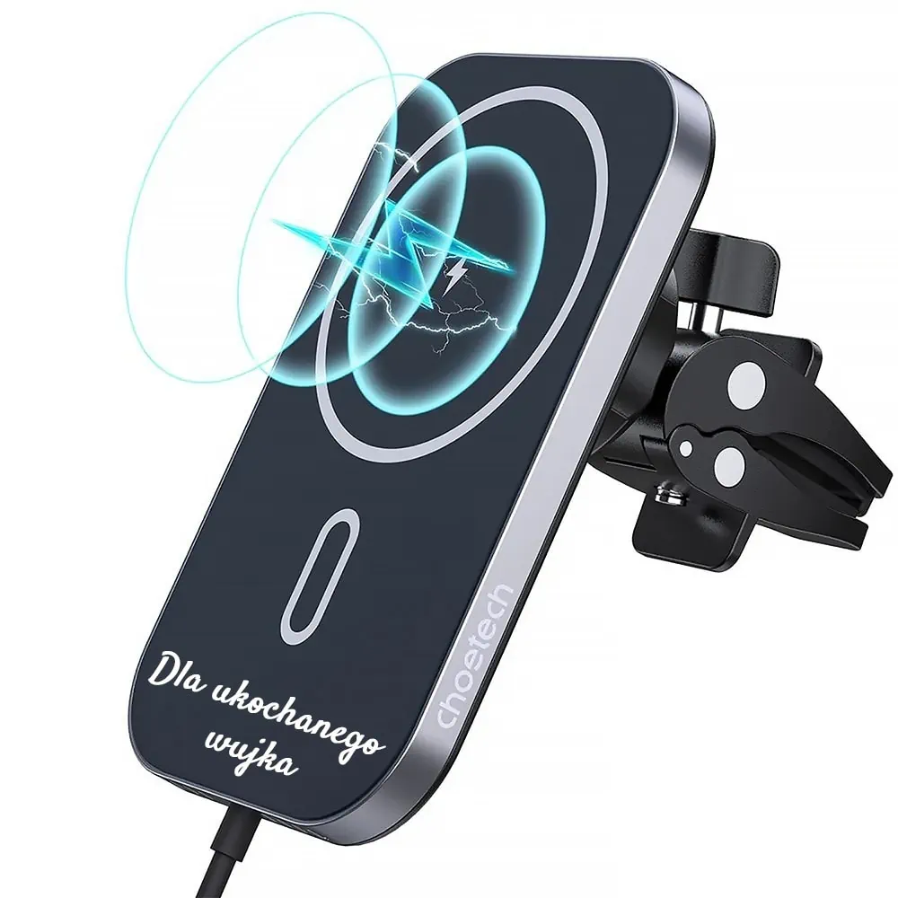 Uchwyt samochodowy MagSafe iPhone 16/15/14/13/12 indukcyjna ładowarka Qi 15W, z własnym napisem, idealny pomysł na prezent dla taty, brata, syna, wujka, czarny