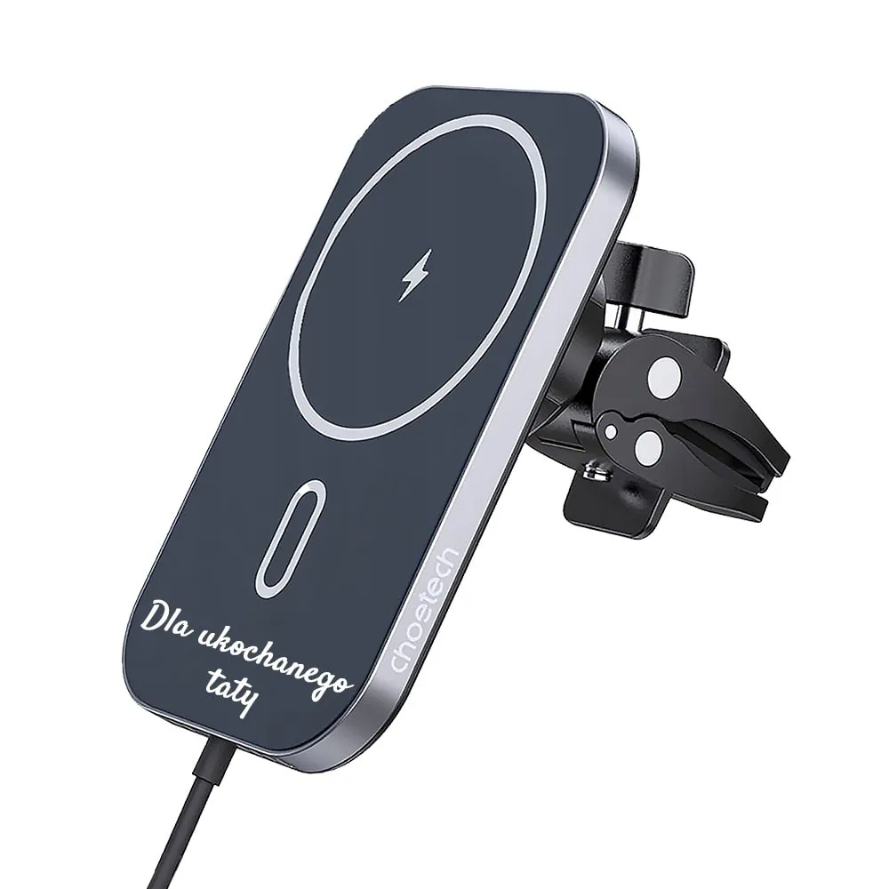 Uchwyt samochodowy MagSafe iPhone 16/15/14/13/12 indukcyjna ładowarka Qi 15W, z własnym napisem, idealny pomysł na prezent dla taty, brata, syna, wujka, czarny