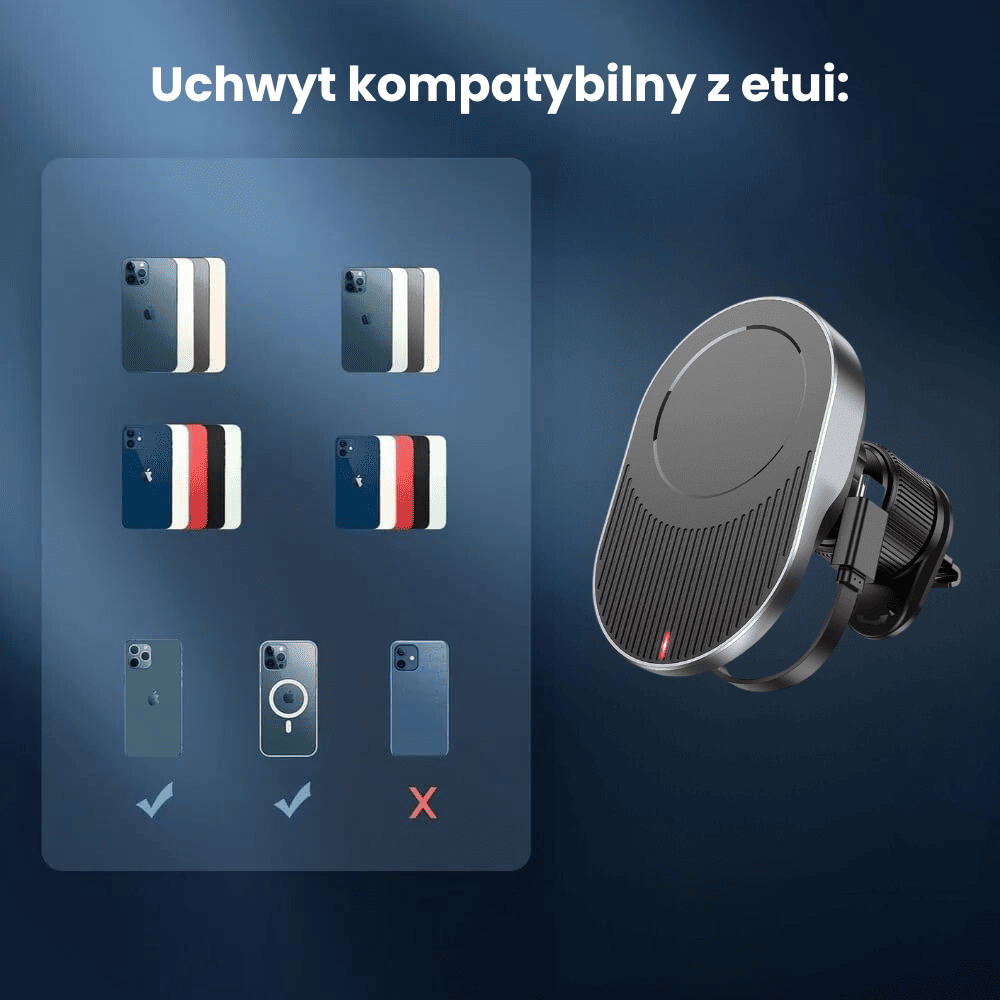 Uchwyt ładujący Magsafe z wyciąganym kablem USB Typ C, do kratki, czarny