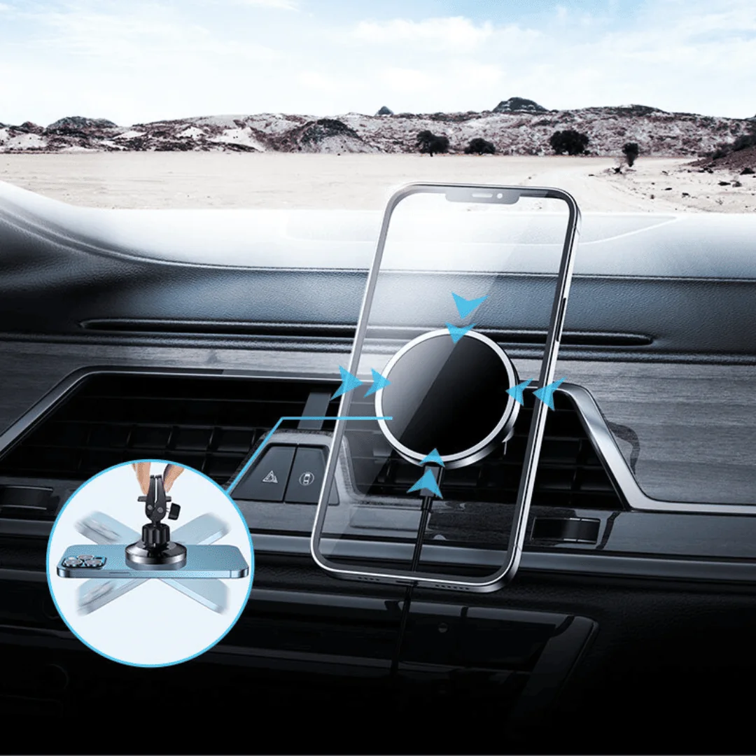 Uchwyt samochodowy do telefonu z ładowarką indukcyjną Qi 15W (kompatybilne z technologią MagSafe), do kratki nawiewu, czarny