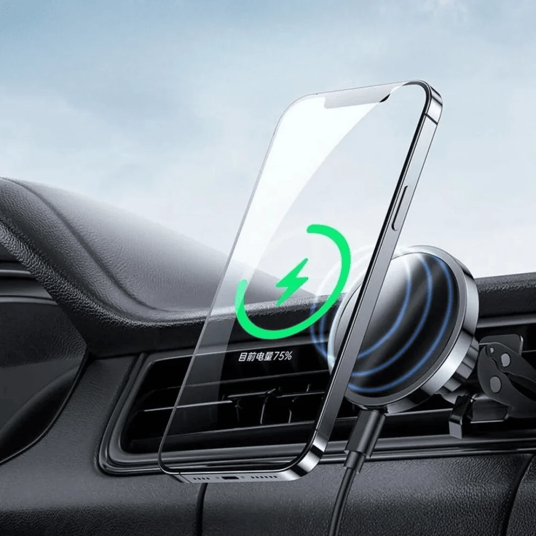 Uchwyt samochodowy do telefonu z ładowarką indukcyjną Qi 15W (kompatybilne z technologią MagSafe), do kratki nawiewu, czarny