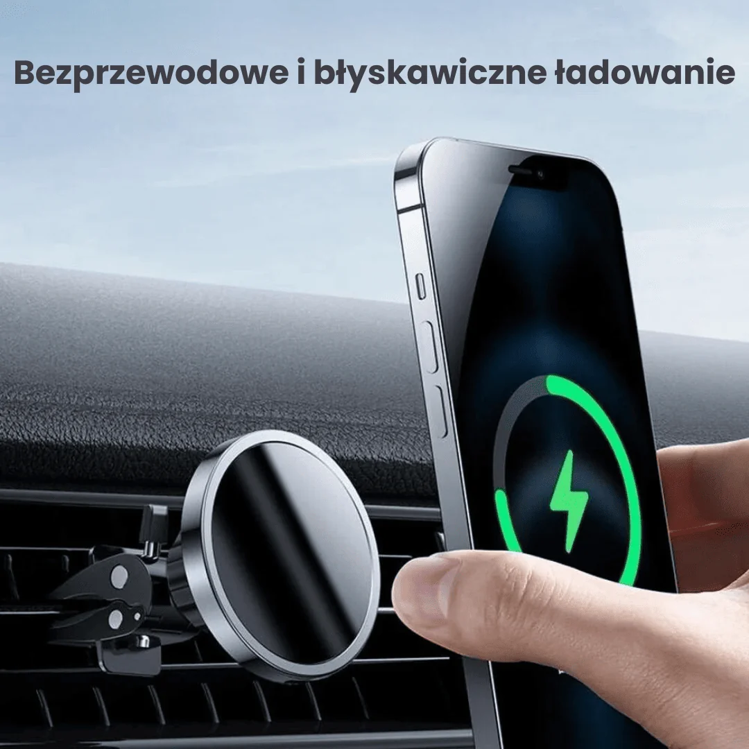 Uchwyt samochodowy do telefonu z ładowarką indukcyjną Qi 15W (kompatybilne z technologią MagSafe), do kratki nawiewu, czarny