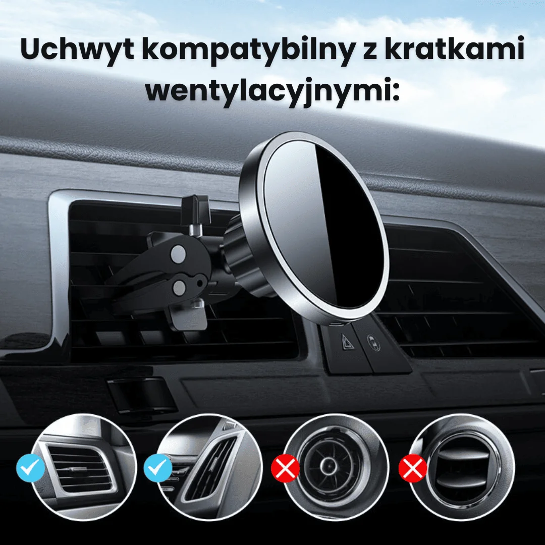 Uchwyt samochodowy do telefonu z ładowarką indukcyjną Qi 15W (kompatybilne z technologią MagSafe), do kratki nawiewu, czarny