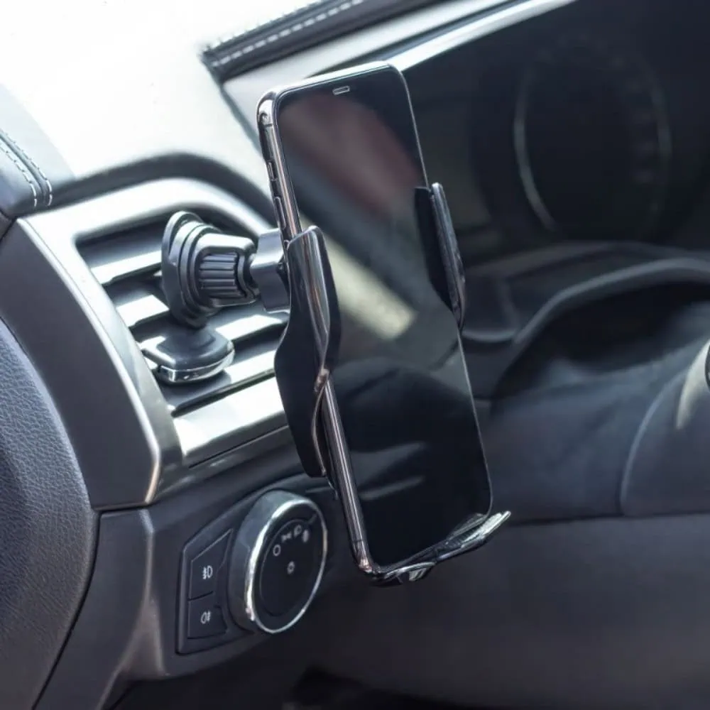 Uchwyt samochodowy, ładowanie bezprzewodowe 15W, automatyczny do kratki i na szybę, czarny