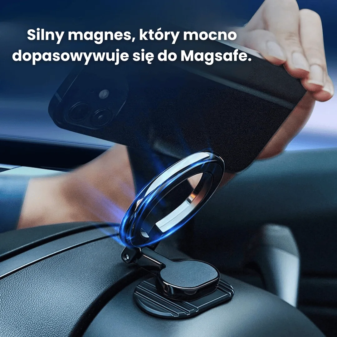 Uchwyt samochodowy magnetyczny na deskę, kokpit, kompatybilny z MagSafe, składany, aluminiowy