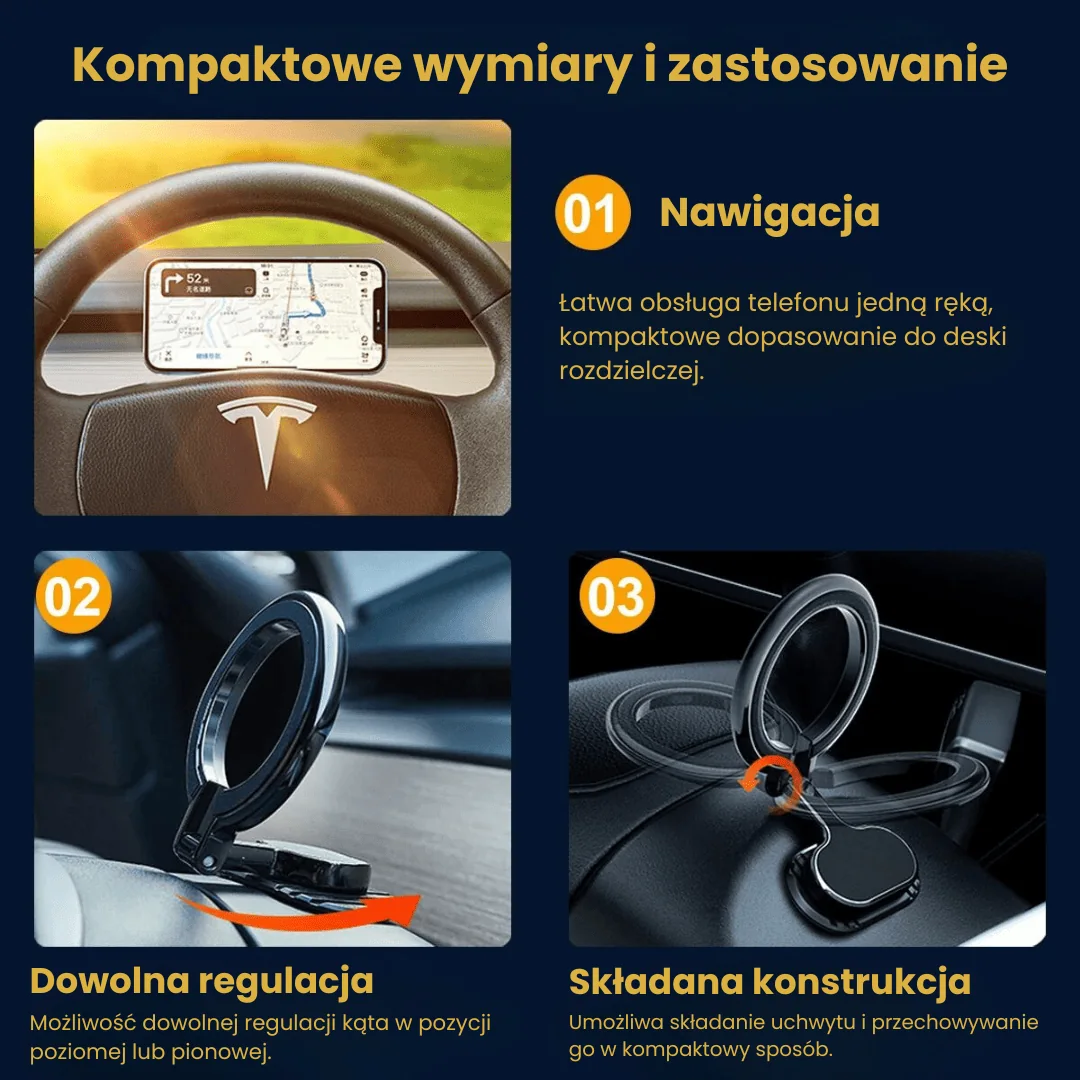 Uchwyt samochodowy magnetyczny na deskę, kokpit, kompatybilny z MagSafe, składany, aluminiowy