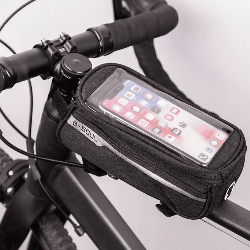 Wodoodporna torba rowerowa do iPhone z uchwytem na telefon, czarna