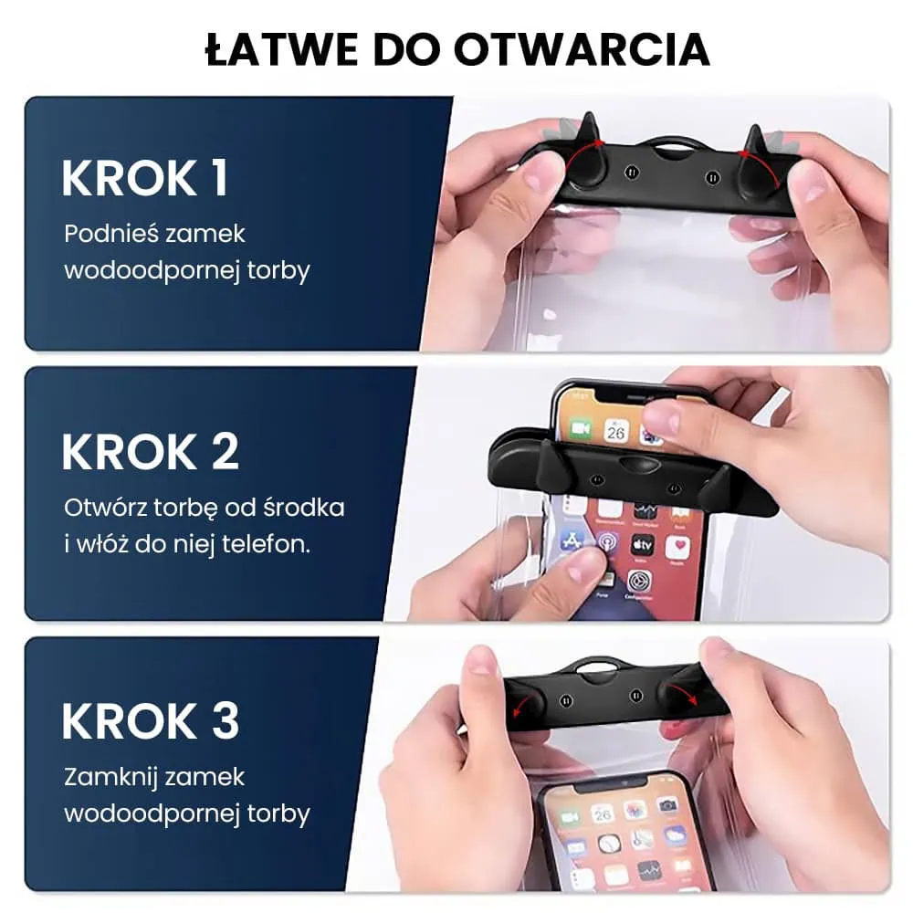 Wodoodporny pokrowiec do iPhone, szczelny, ze smyczą, czarny