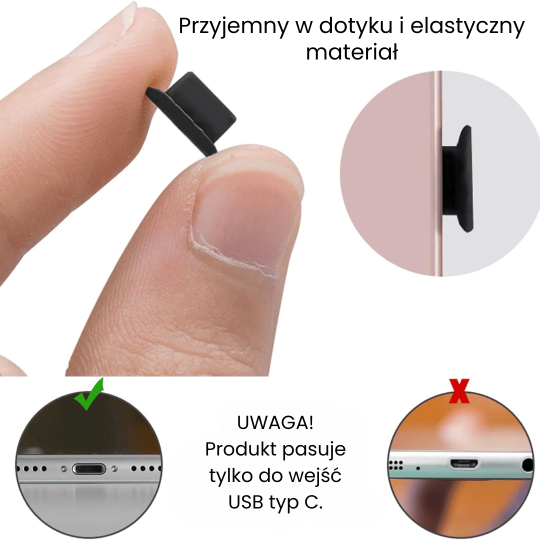 Zaślepka USB typ C, zatyczka portu ładowania do iPhone 15/16 (wszystkie modele), 3 sztuki w zestawie, czarna