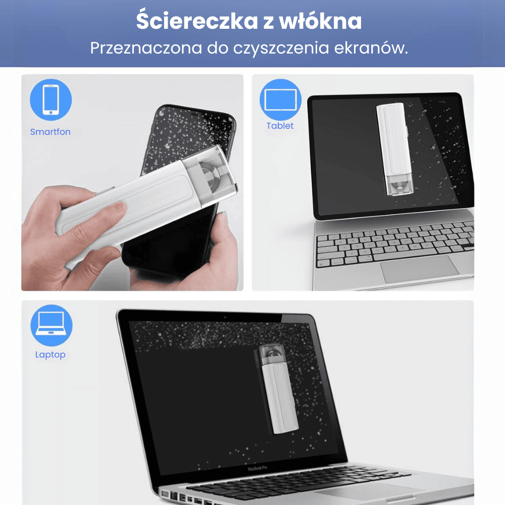 Zestaw czyszczący 7w1 do telefonu, tableta, laptopa, szary