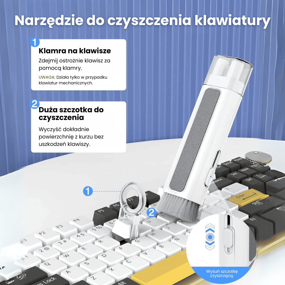Zestaw czyszczący 7w1 do telefonu, tableta, laptopa, szary