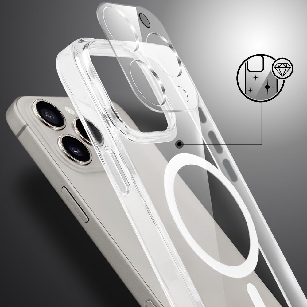 Etui do iPhone 16 Pro Max Clear Case MagSafe ze szklanym tyłem oraz ochroną aparatu