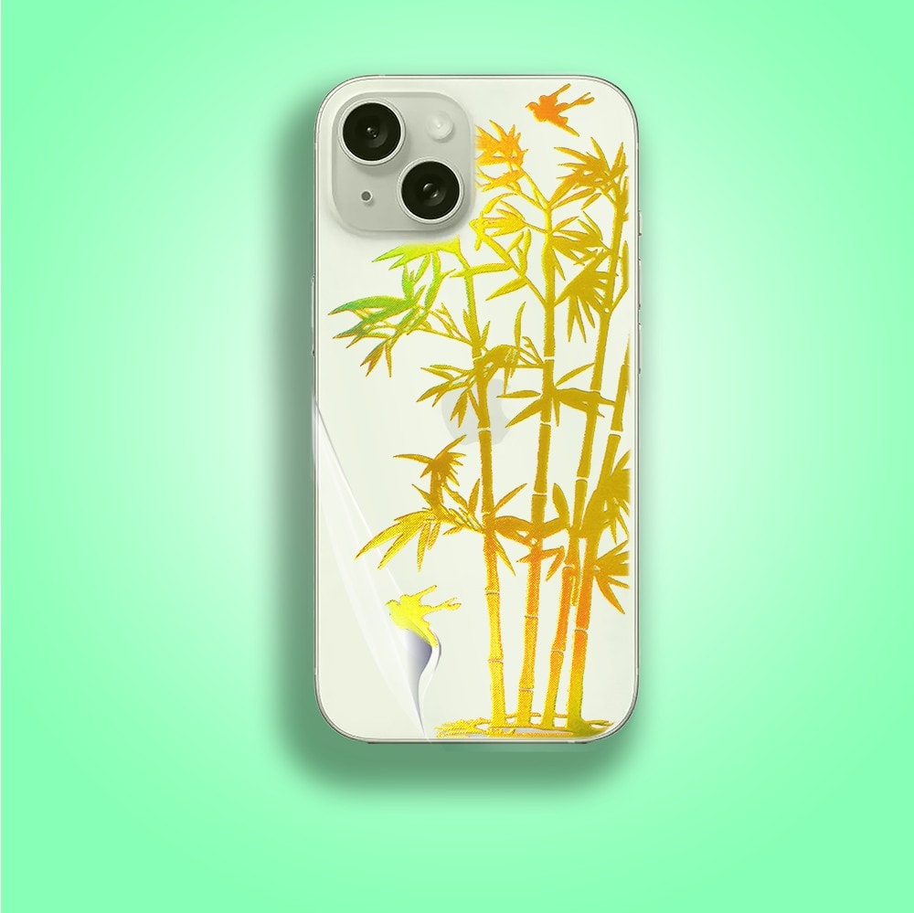 Złota folia hydrożelowa do iPhone 15 na tył ochronna, wzór bambus