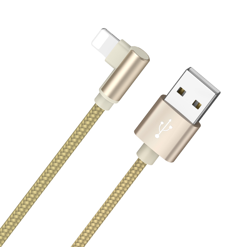 Kabel USB – Lightning, kątowy 90 stopni, 1 metr, złoty