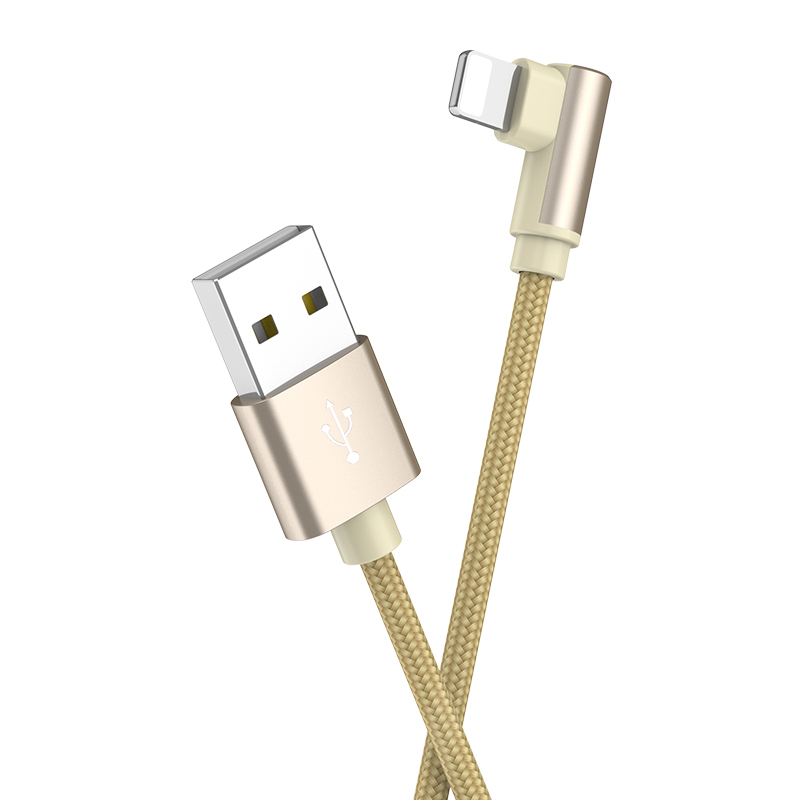 Kabel USB – Lightning, kątowy 90 stopni, 1 metr, złoty