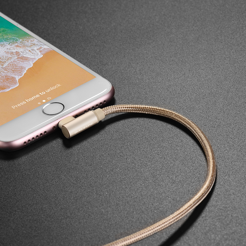 Kabel USB – Lightning, kątowy 90 stopni, 1 metr, złoty