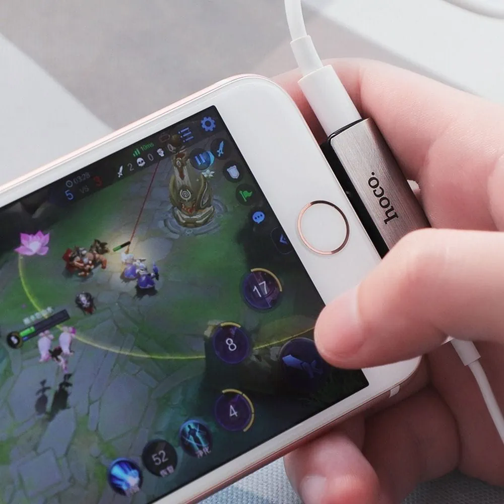 Rozdzielacz 2w1 do iPhone, lightning + słuchawki z funkcją mikrofonu, srebrny