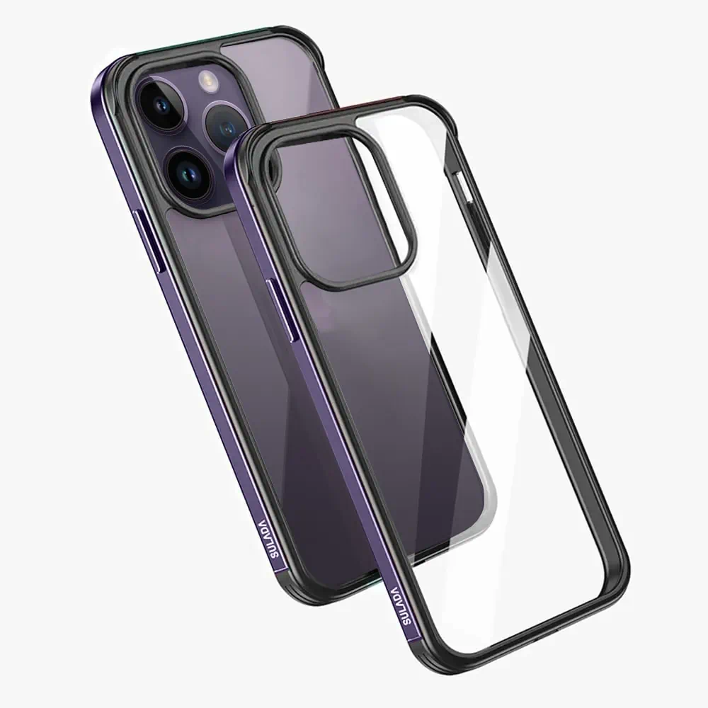 Etui do iPhone 14 Pro Max krystaliczny tył z metalową ramką, trwałe, eleganckie Sulada oryginal, purpurowe
