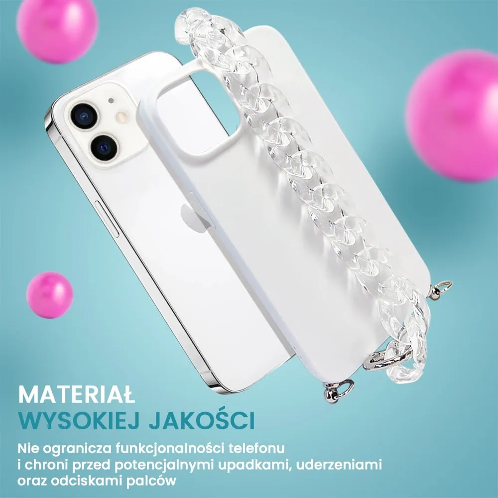 Etui do iPhone 12 Crossbody na ramie jak torebka, z łańcuszkiem i sznurkiem, alabastrowe białe