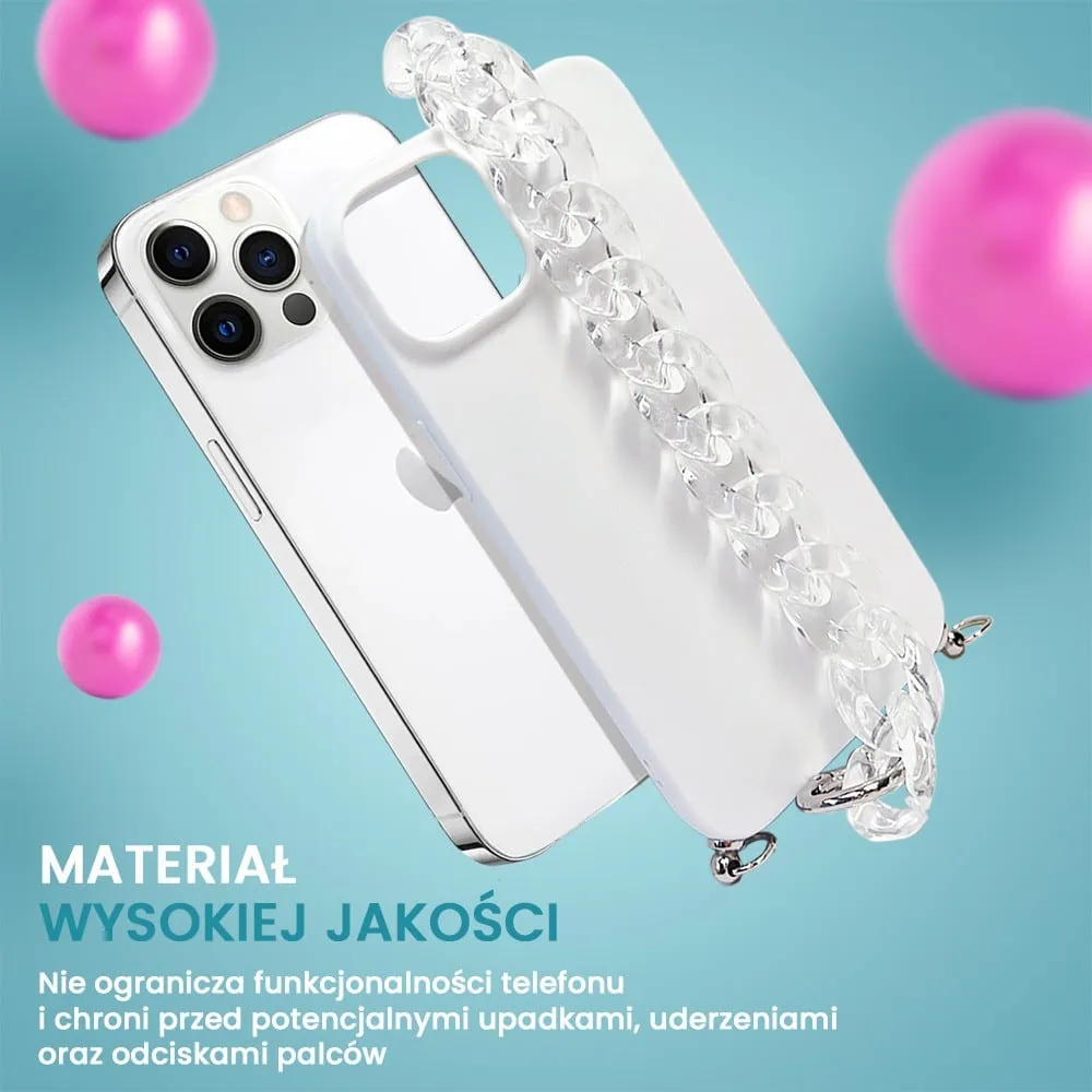 Etui do iPhone 12 Pro Crossbody na ramie jak torebka, z łańcuszkiem i sznurkiem, alabastrowe białe