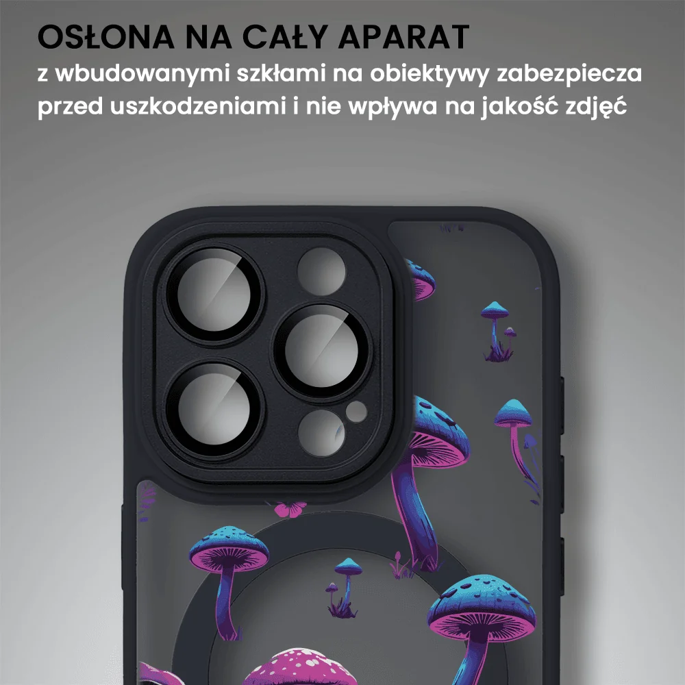 Etui do iPhone 15 Pro Max Color Flush z Magsafe, z osłoną aparatu, z nadrukiem magiczne grzybki, czarne