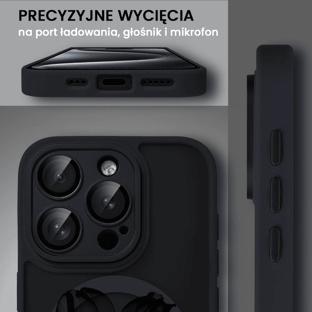 Etui do iPhone 15 Pro Max Color Flush z Magsafe, z osłoną aparatu, z nadrukiem czarny kwiat, czarne