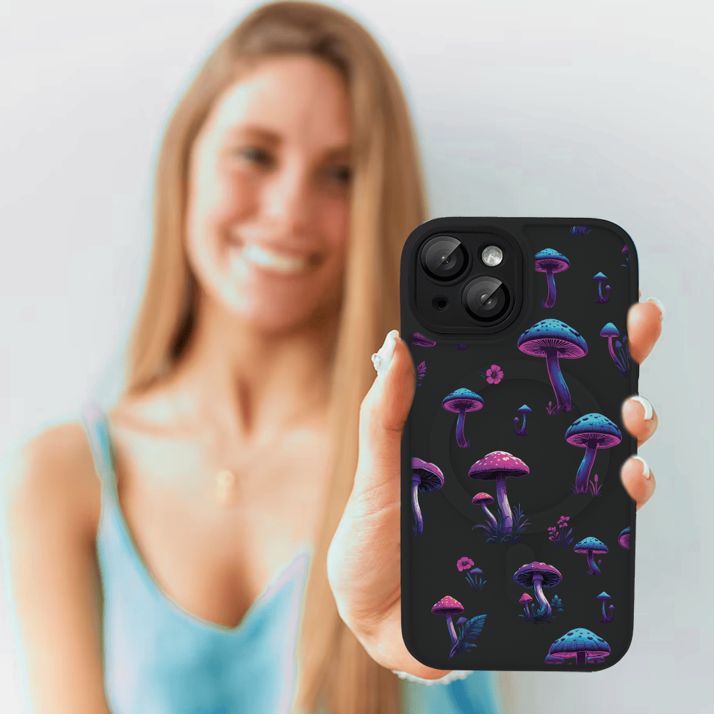 Etui do iPhone 14 Color Flush z Magsafe, z osłoną aparatu, z nadrukiem magiczne grzybki, czarne