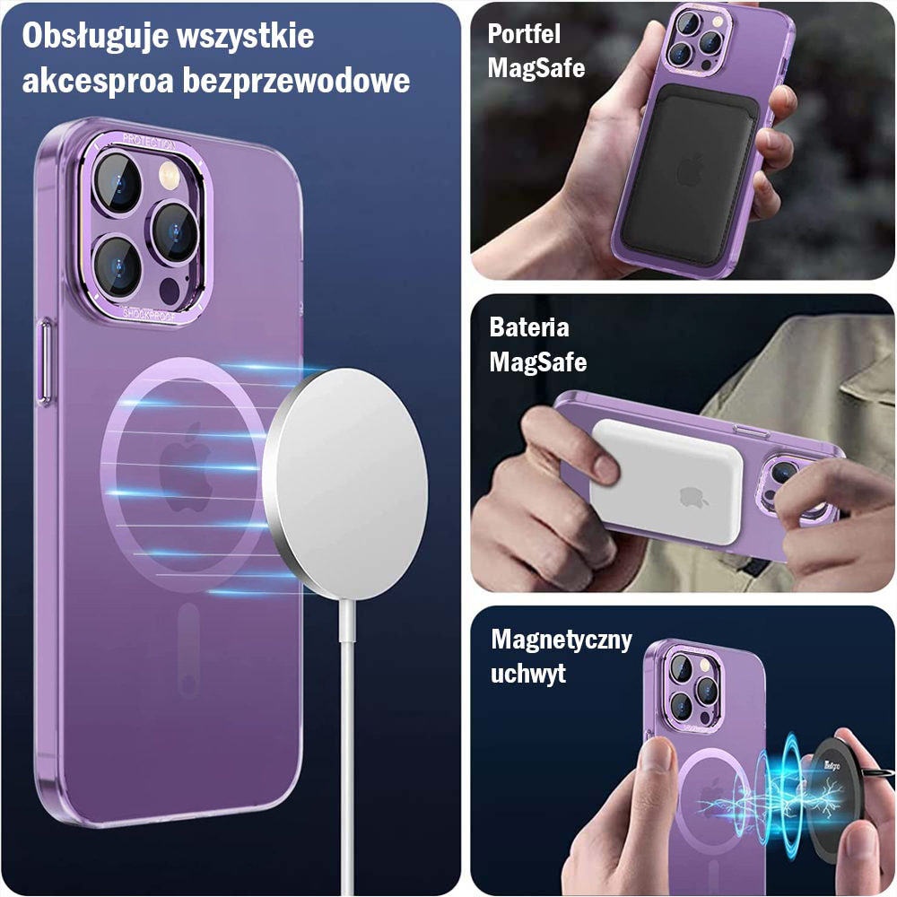 Etui do iPhone 14 Pro Max Cam Ring Soft touch MagSafe, purpurowe