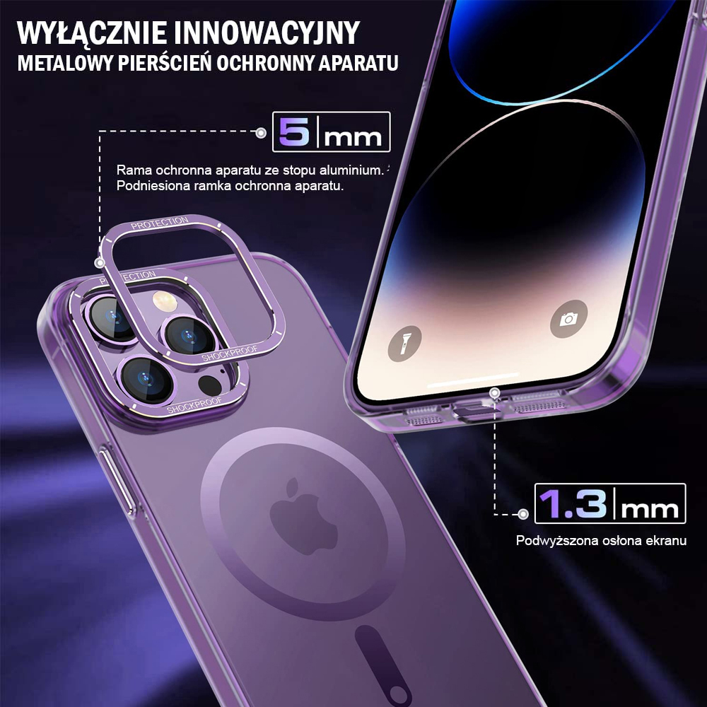 Etui do iPhone 14 Pro Max Cam Ring Soft touch MagSafe, purpurowe