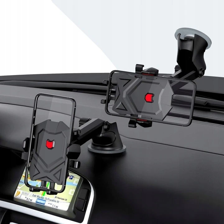 Uchwyt samochodowy z ramionami na szybę i deskę rozdzielczą, czarny